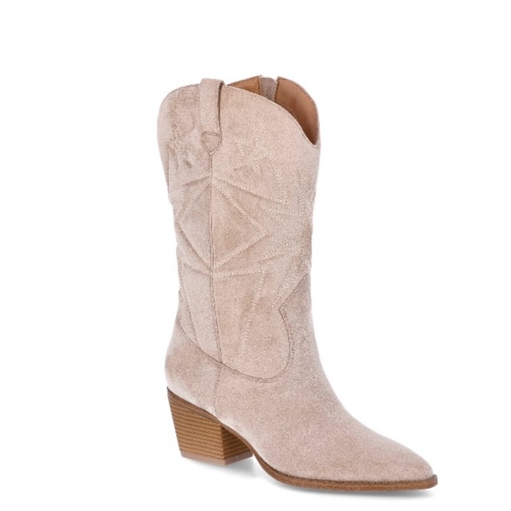 Time and Tru Women's Cream Suede Heeled Boots